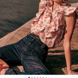 Sezane Pink Flutter Sleeve Ruffled Blouse